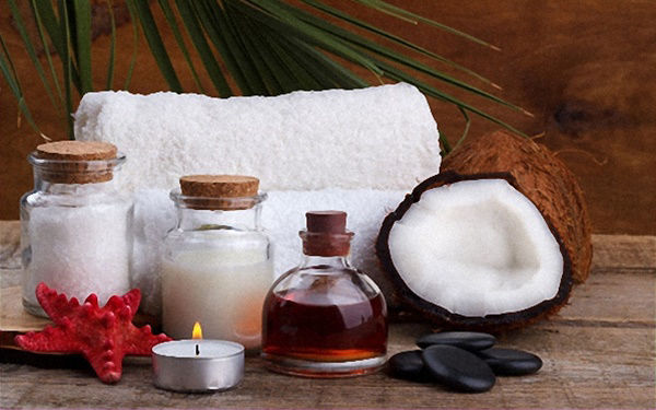 Towel, oil and coconut massage materials